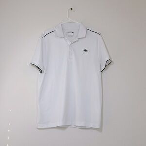 Lacoste Ultra-Dry Athletic Polo, White with Green Piping, Size M
